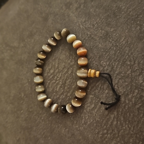 Bronze Honey Cat's Eye Beaded Unisex Prayer Stretch Bracelet - Picture 2 of 5